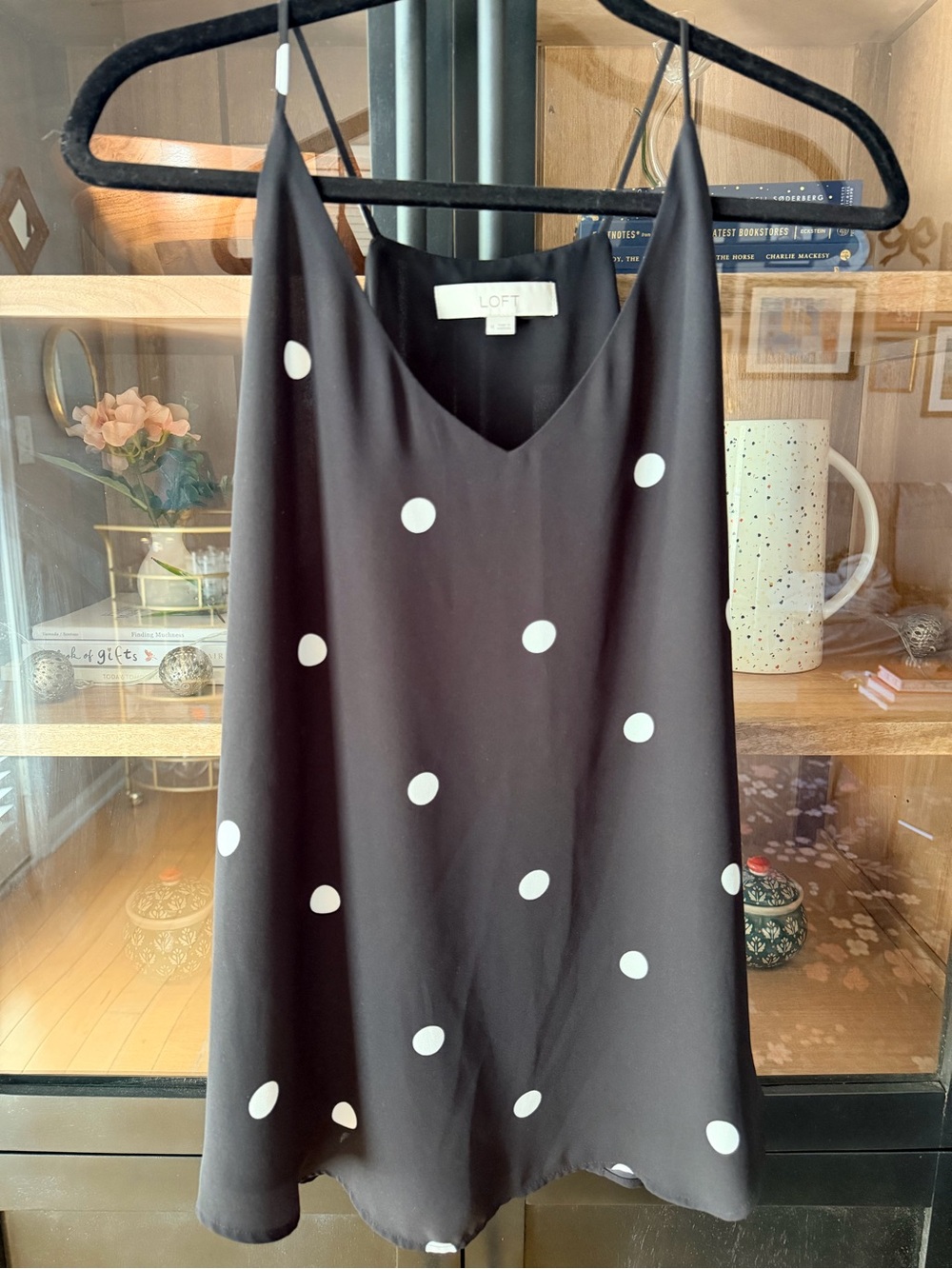 LOFT Black Cami with White Polka Dots - Picture 3 of 6
